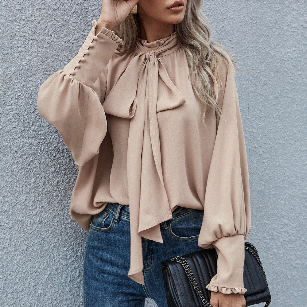 Casual High Neck Long Sleeves Blouses