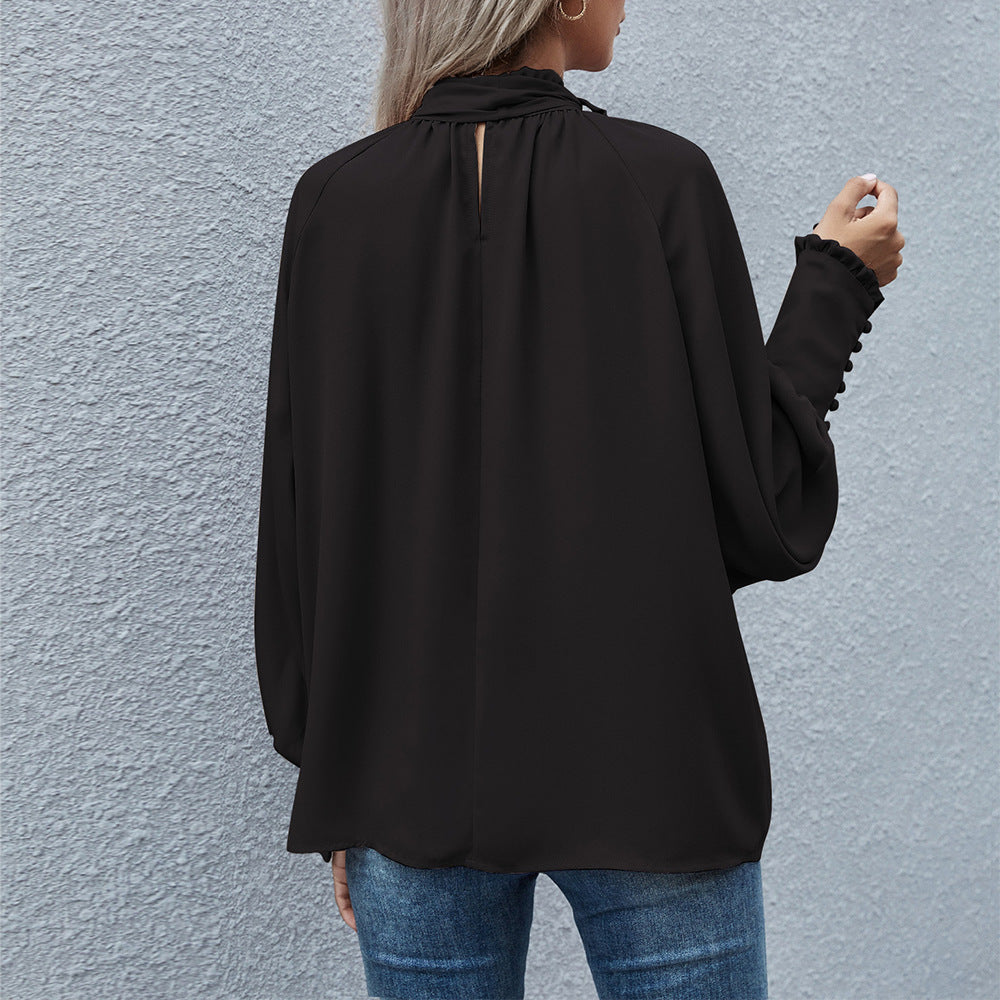 Casual High Neck Long Sleeves Blouses