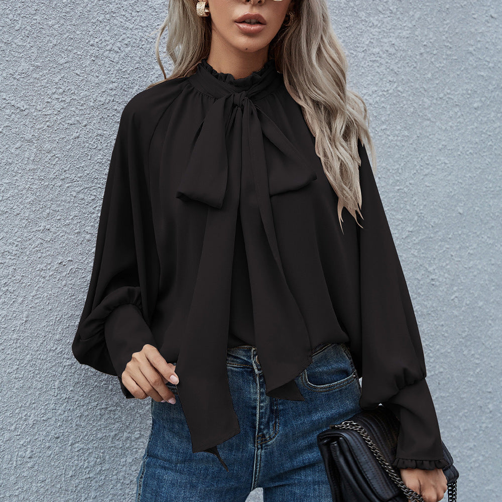 Casual High Neck Long Sleeves Blouses