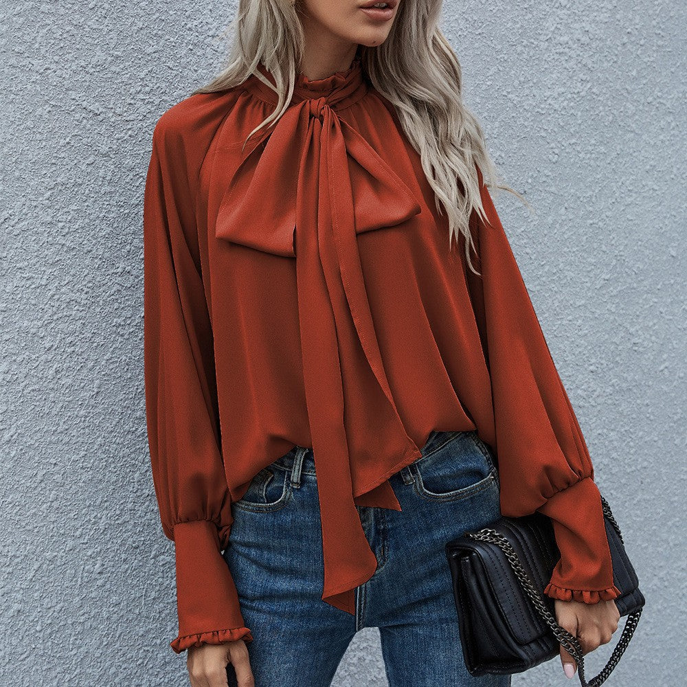 Casual High Neck Long Sleeves Blouses
