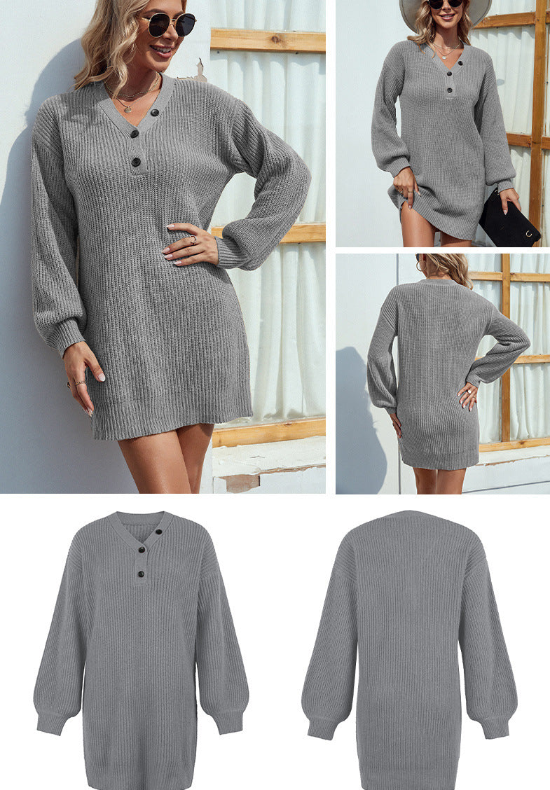 Fashion V Neck  Fall Knitted Dresses