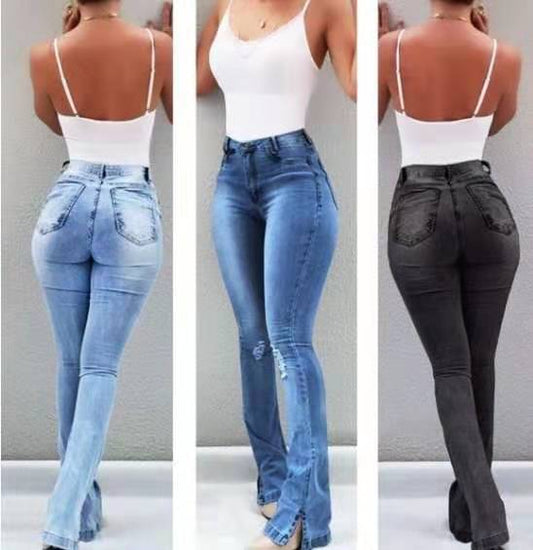 Casual Broken Holes Women Trumpet Jeans