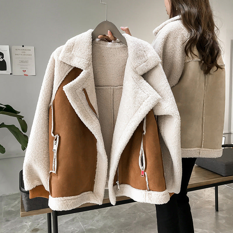 Fashion Leather with Fur Short Jackets Coats