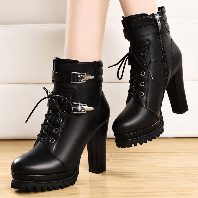 Fashion Women Chunky Heels Short Winter Velvet Boots