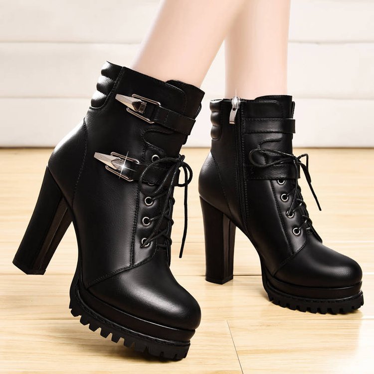 Fashion Women Chunky Heels Short Winter Velvet Boots