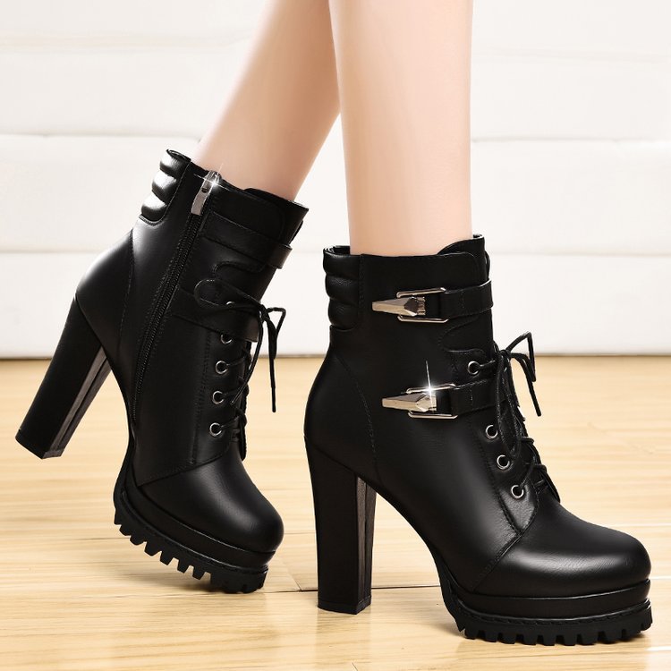 Fashion Women Chunky Heels Short Winter Velvet Boots