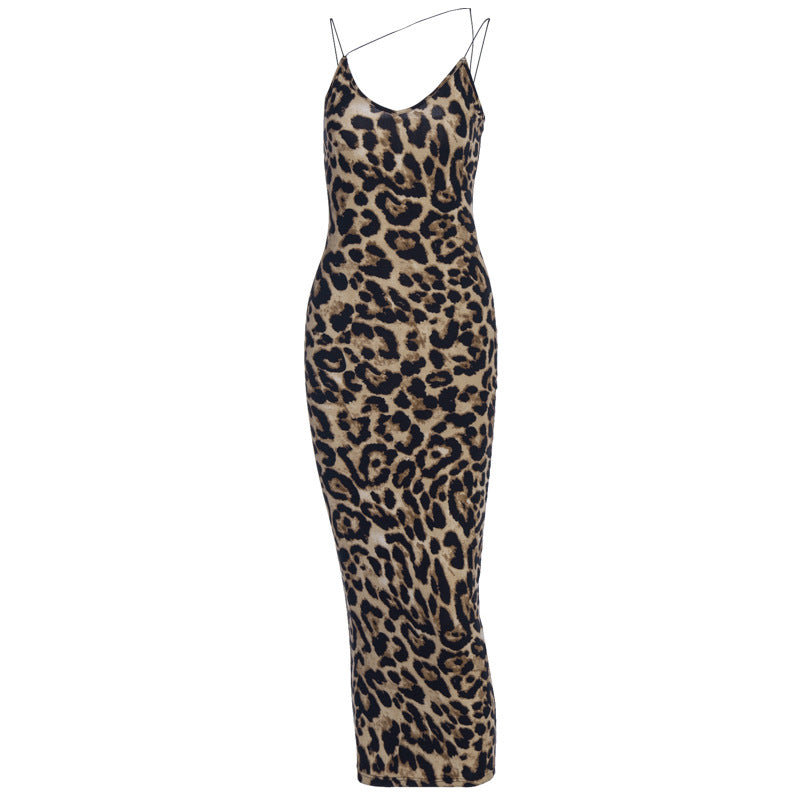 Sexy Simple Style Sleeveless V Neck Leopard Dresses