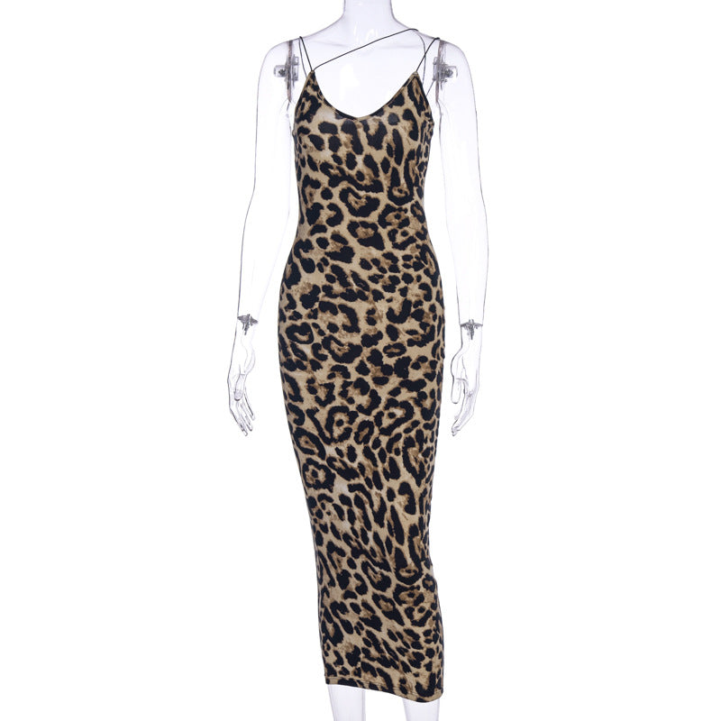 Sexy Simple Style Sleeveless V Neck Leopard Dresses