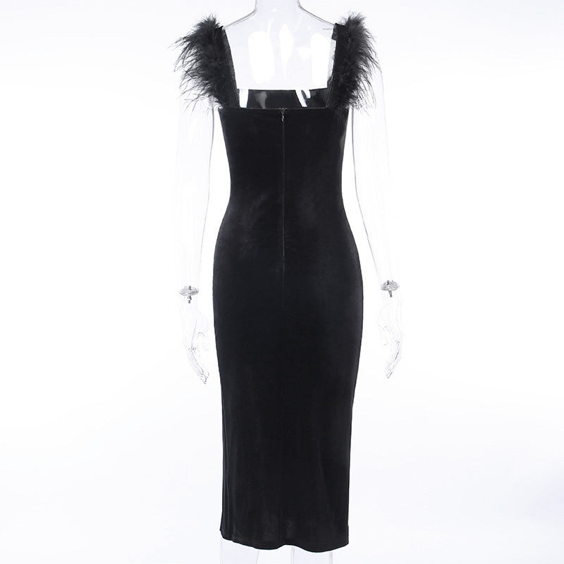 Sexy Feather Midi Length Sheath Dresses