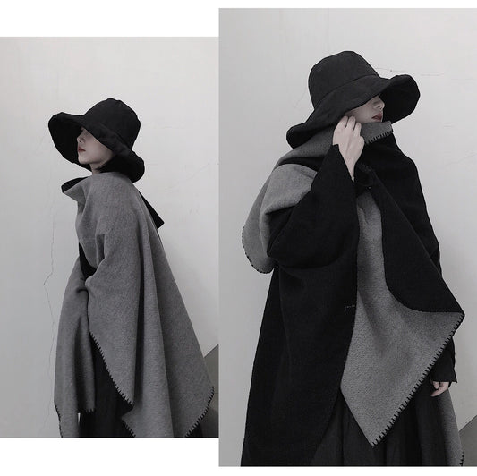 3 in 1 Faux Cashmere Black Warm Cloak Scarves