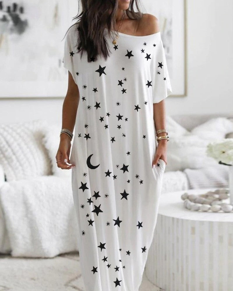 Casual Star & Moon Design Long Maxi Dresses