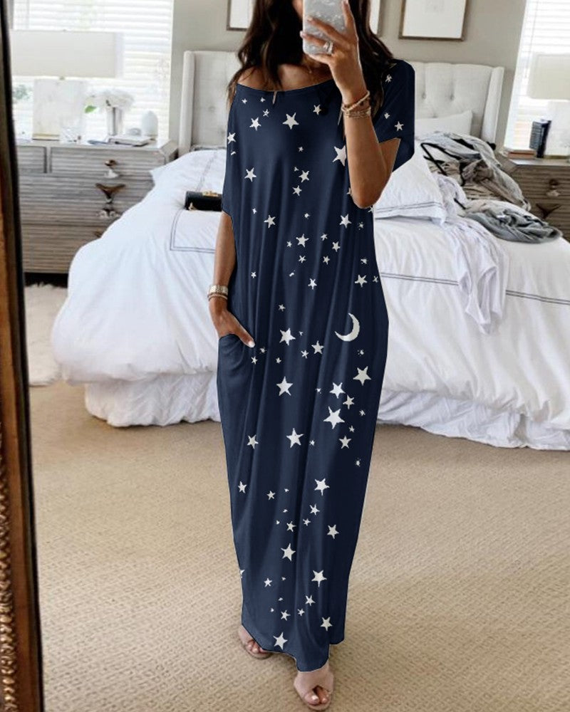 Casual Star & Moon Design Long Maxi Dresses