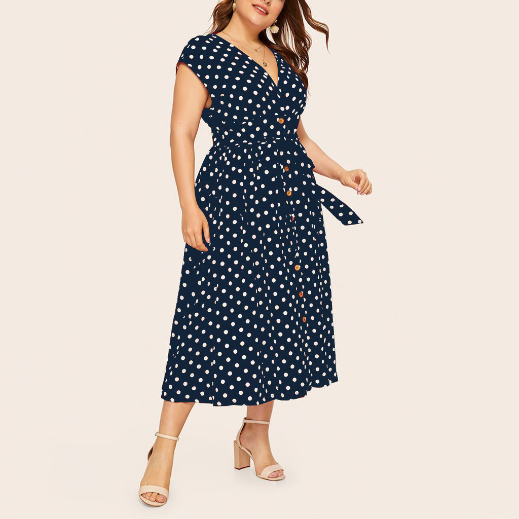 Women Plus Sizes Dot Print Summer Dresses