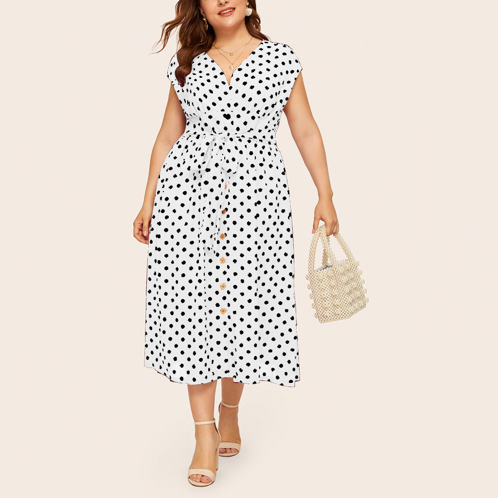 Women Plus Sizes Dot Print Summer Dresses