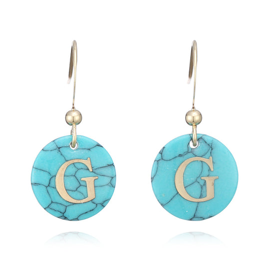 Personalized Turquoise Letter Pendant Earrings Creative Letter Earrings