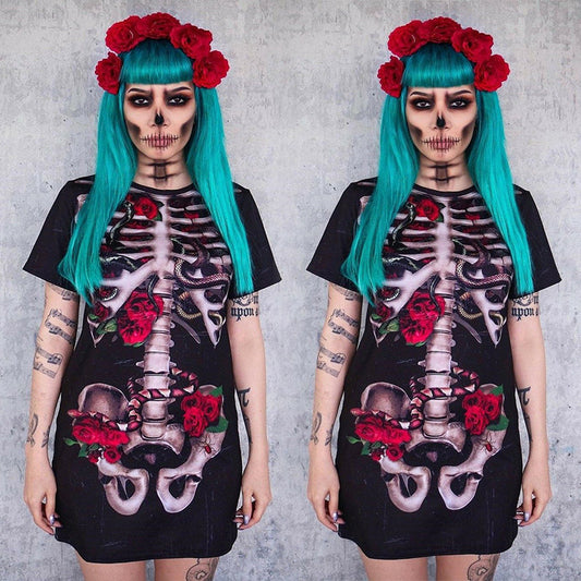 Halloween Skeleton Cosplay Costumes Short Sleeves Dresses