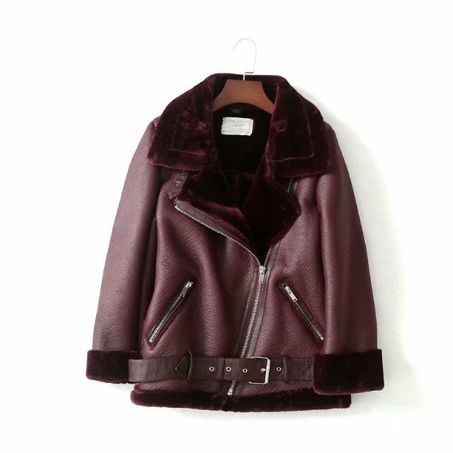 Fashion Winter Pu Leather with Fur Motorcycle Jacket Coats