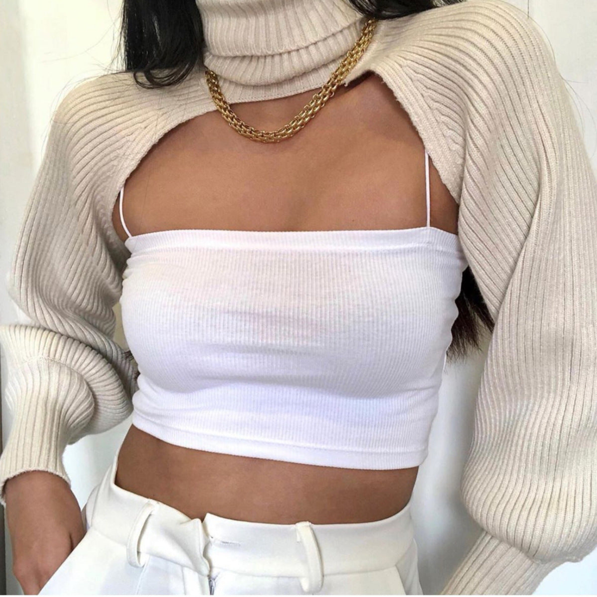 Fashion High Neck Knitted Designed Sweaters