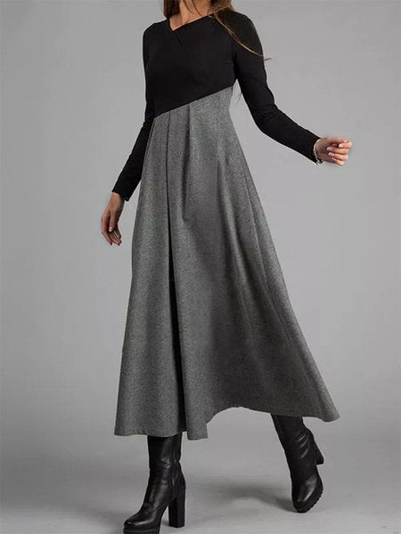 Casual V Neck Plus Sizes Fall Long Dresses