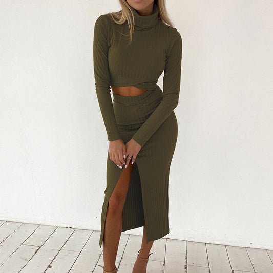 Fashion High Neck Long Sleeves Two Pieces Suits