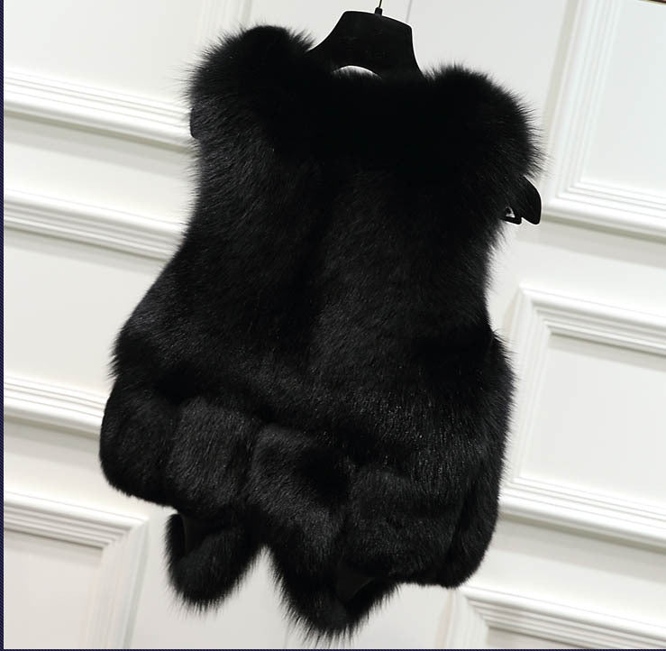 Fashion Artificial Fox Fur with Leather Winter Vest