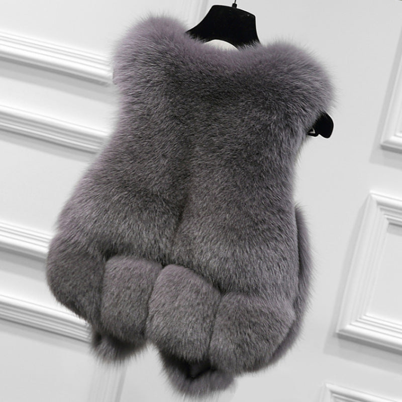Fashion Artificial Fox Fur with Leather Winter Vest