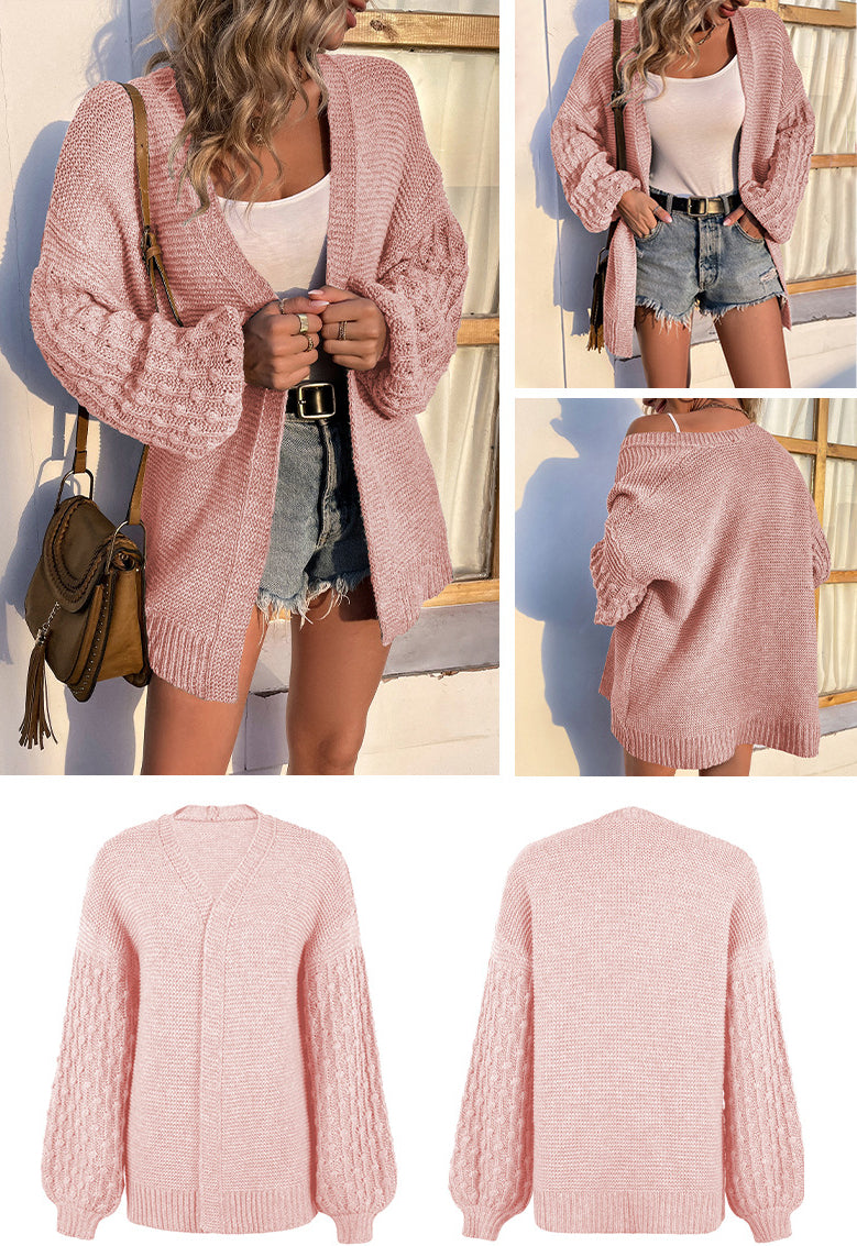 Fashion Lantern Sleeves Knitted Cardigan Coats for Women