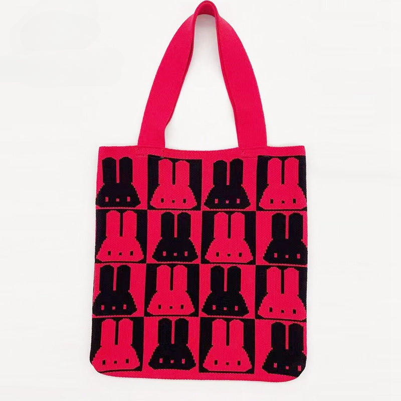 Cartoon Rabbit Design Knitted Shoulder Bags