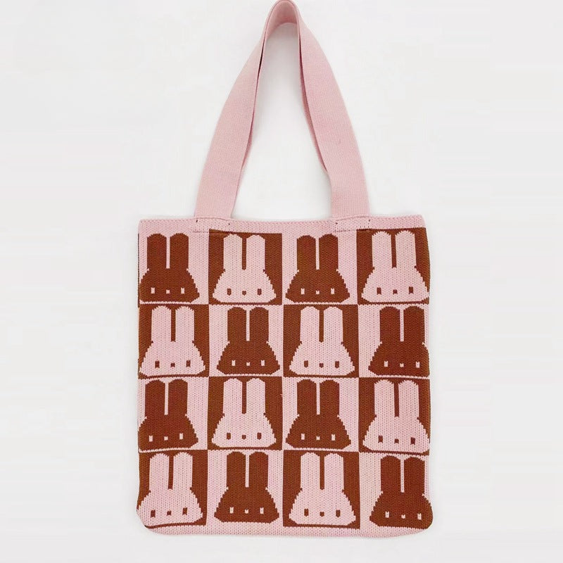 Cartoon Rabbit Design Knitted Shoulder Bags