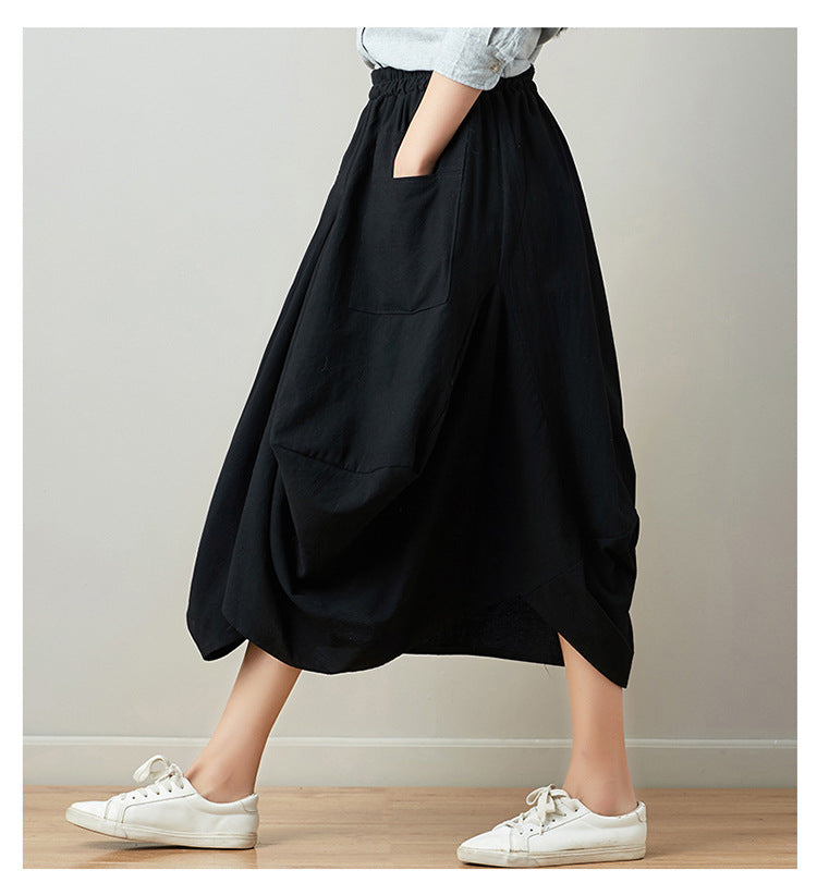 Causal Elastic Waist Linen Plus Sizes Skirts