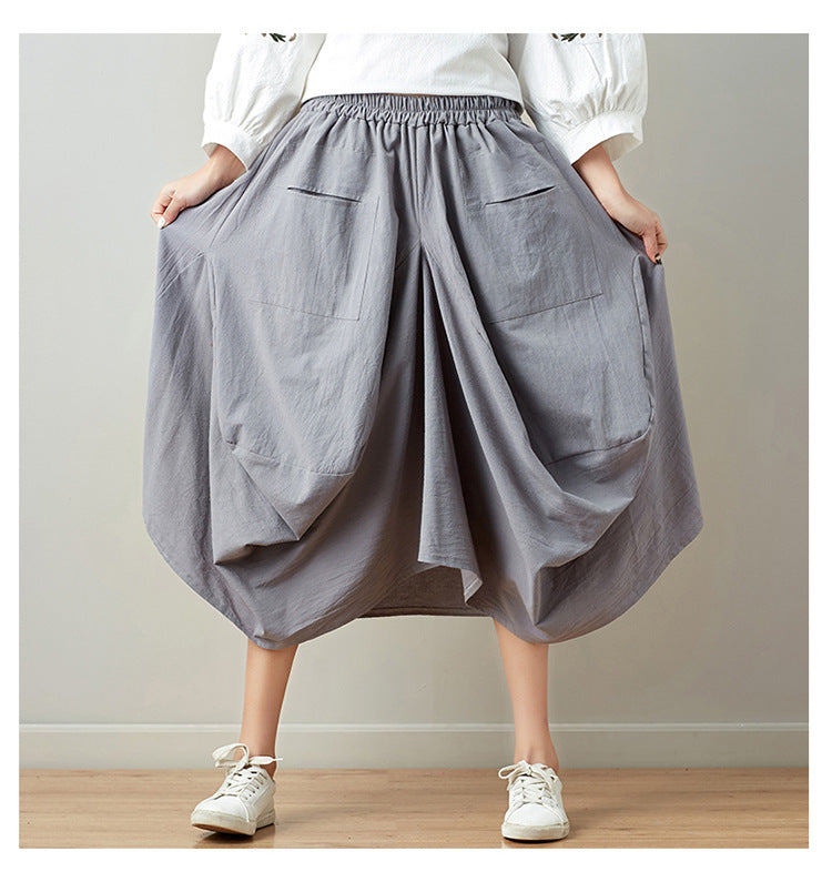 Causal Elastic Waist Linen Plus Sizes Skirts