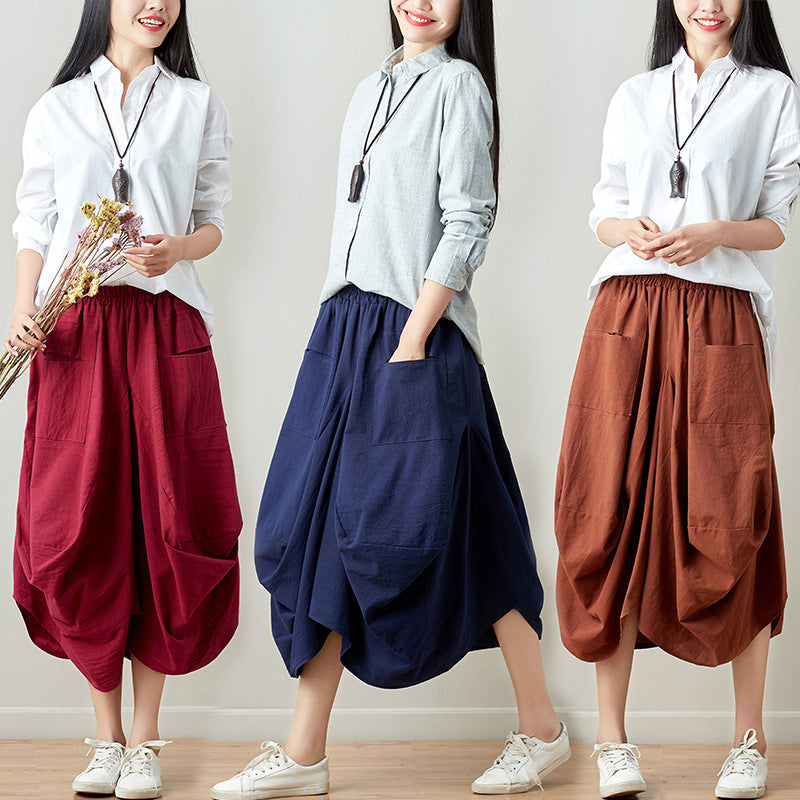 Causal Elastic Waist Linen Plus Sizes Skirts