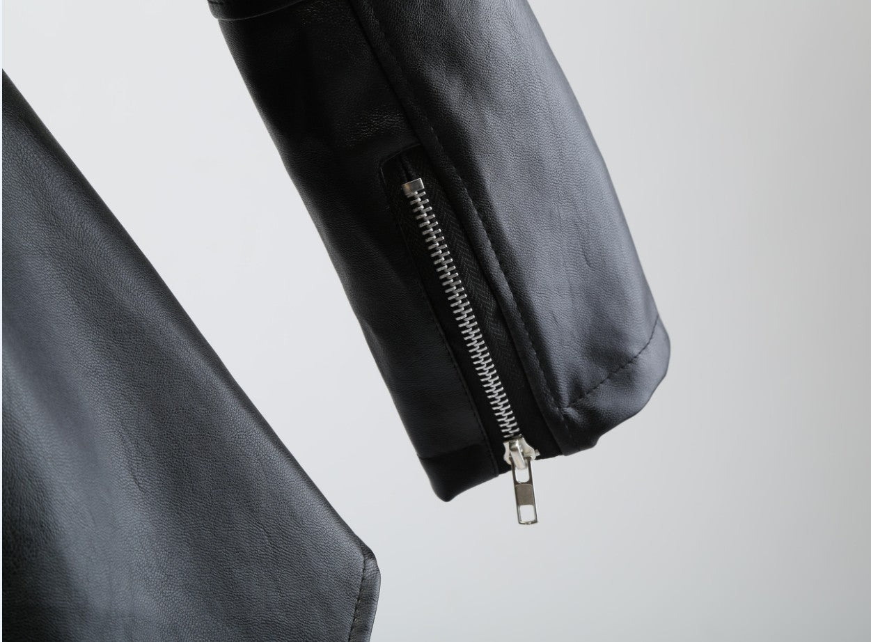 Fashion Ruffled Pu Leather Outerwear