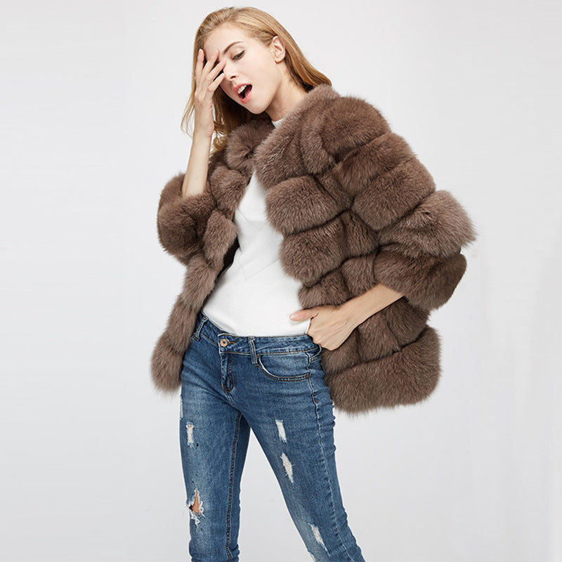 Fashion Leather with Fur Long Sleeves Winter Coats for Women