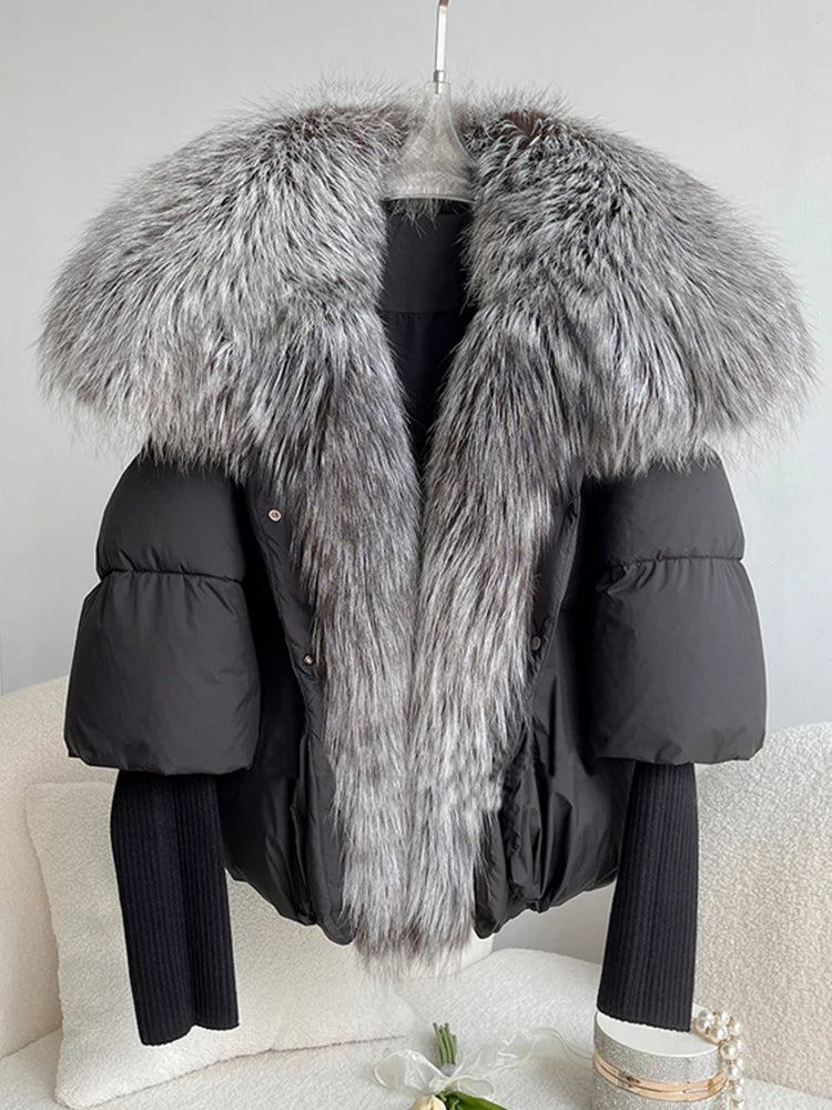 Fashion Winter Fox Fur Collar Women Warm Short Jacket Outerwear