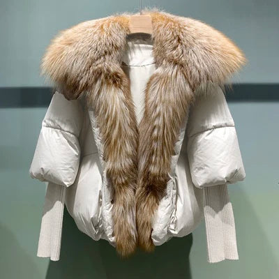 Fashion Winter Fox Fur Collar Women Warm Short Jacket Outerwear