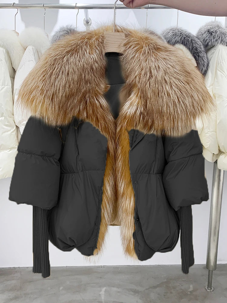 Fashion Winter Fox Fur Collar Women Warm Short Jacket Outerwear