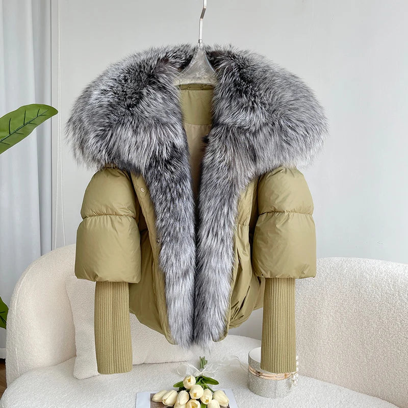 Fashion Winter Fox Fur Collar Women Warm Short Jacket Outerwear