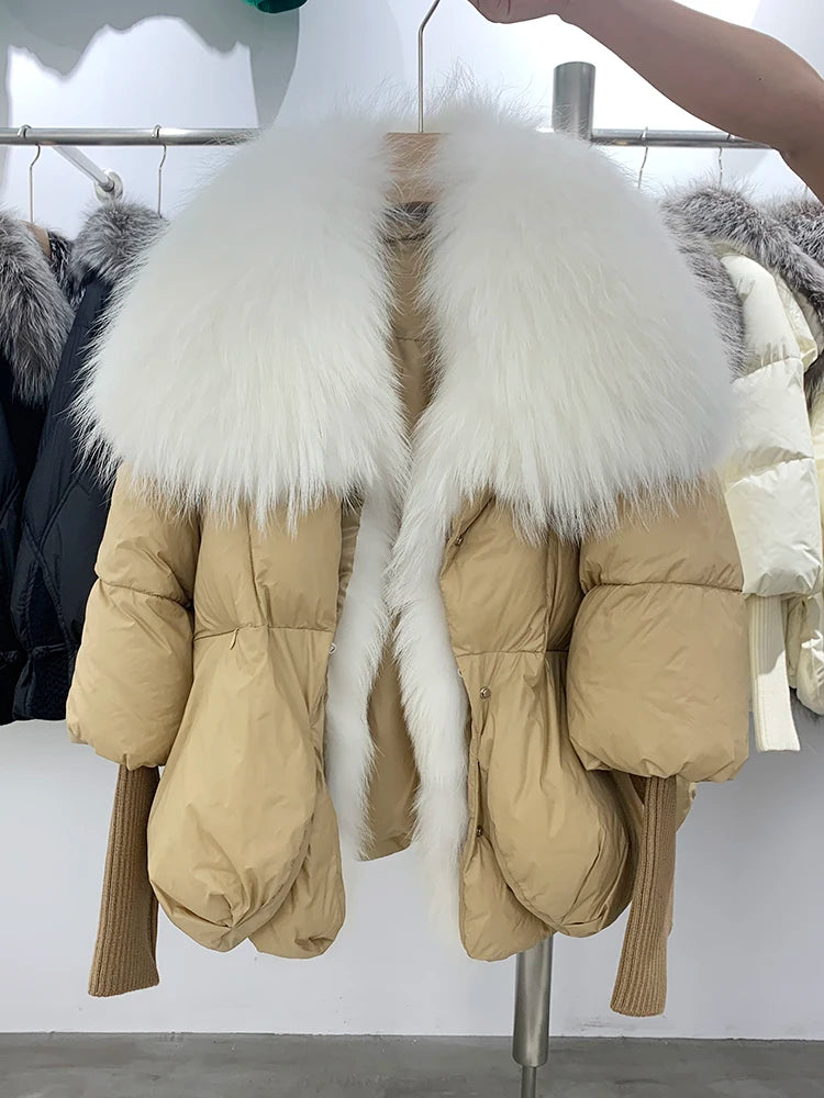 Fashion Winter Fox Fur Collar Women Warm Short Jacket Outerwear