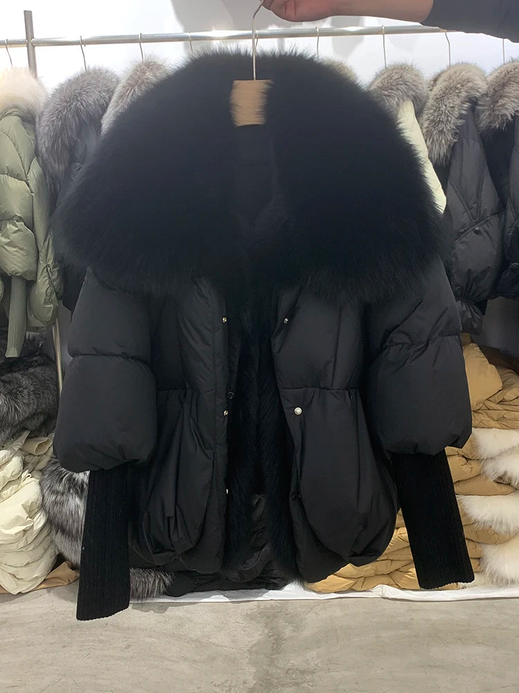 Fashion Winter Fox Fur Collar Women Warm Short Jacket Outerwear