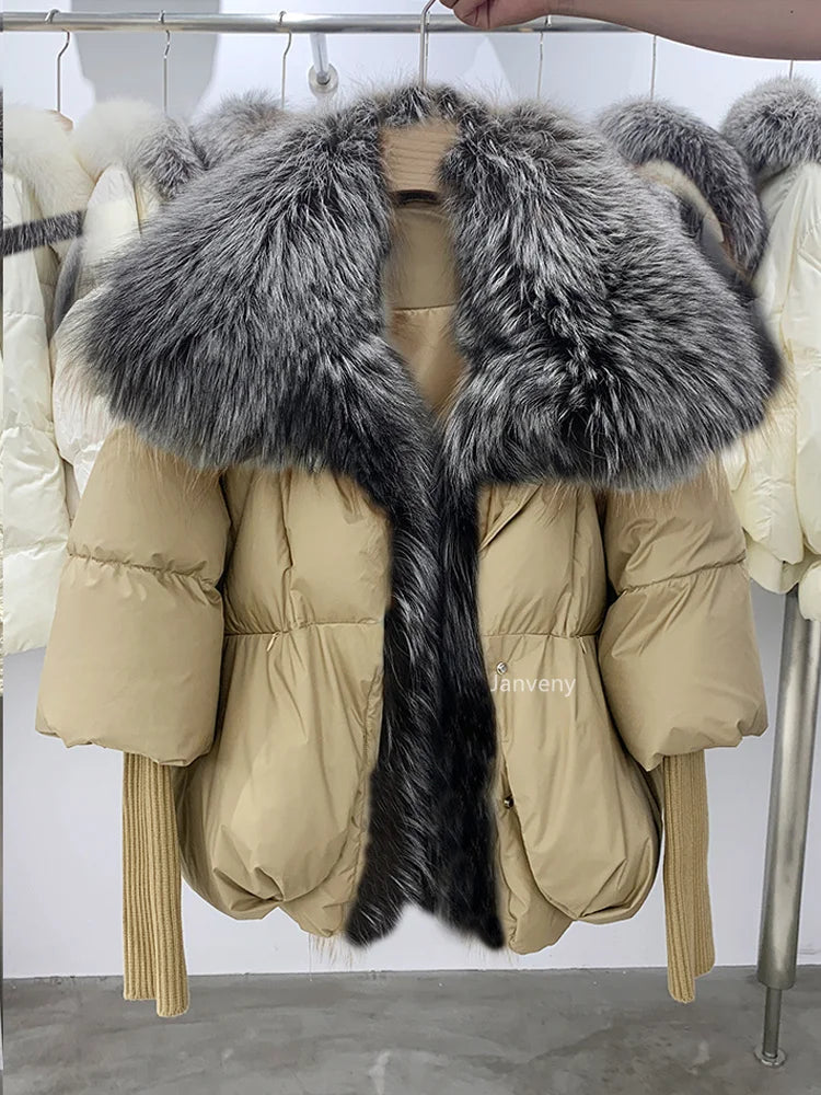 Fashion Winter Fox Fur Collar Women Warm Short Jacket Outerwear