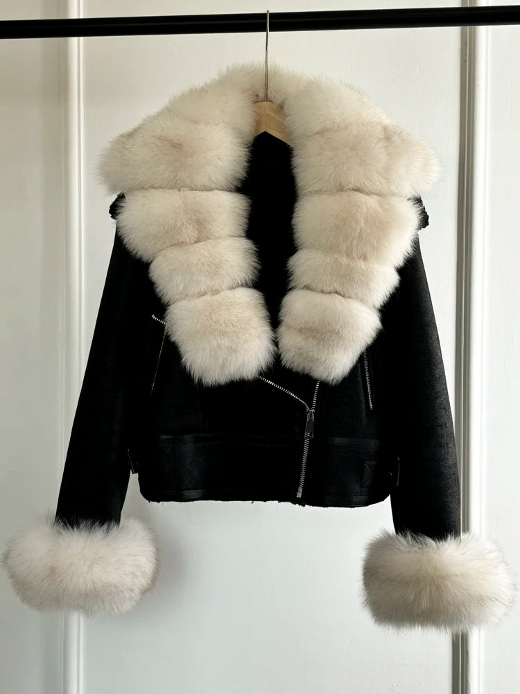 Fashion Winter Women Faux Fur Leather Jacket Coats