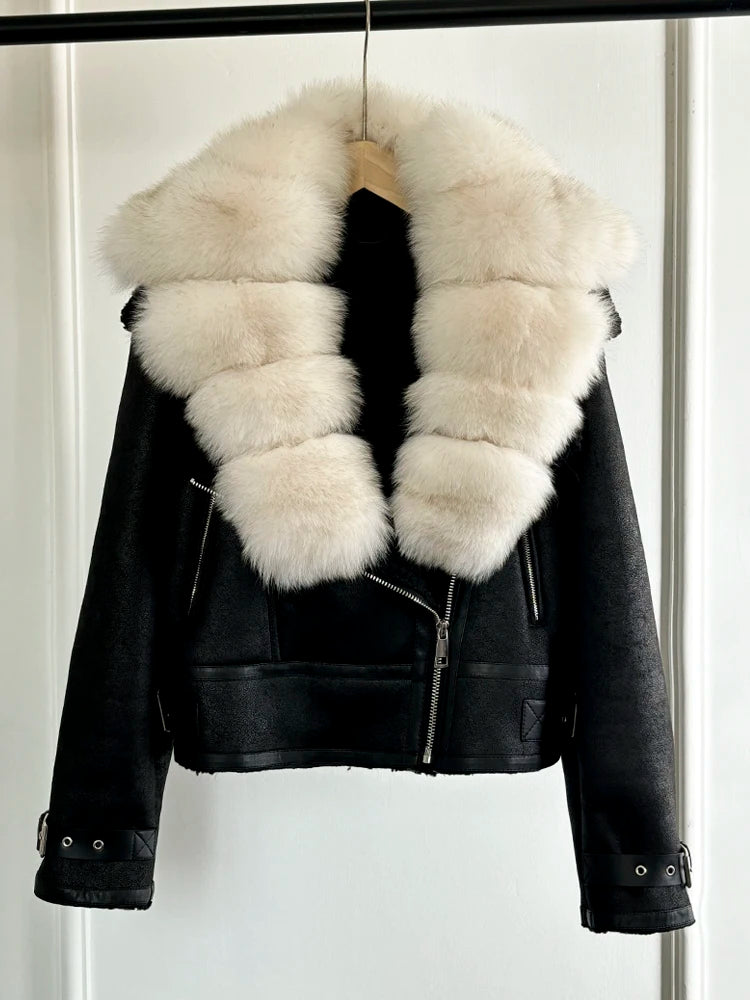 Fashion Winter Women Faux Fur Leather Jacket Coats