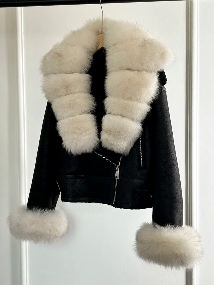 Fashion Winter Women Faux Fur Leather Jacket Coats