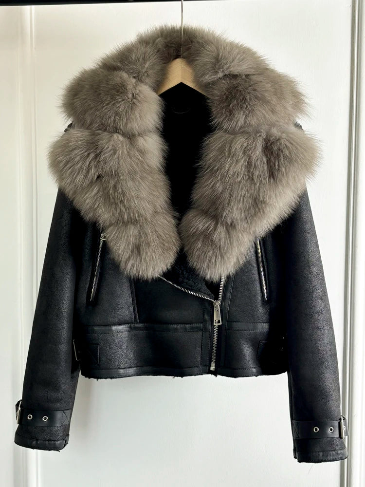 Fashion Winter Women Faux Fur Leather Jacket Coats