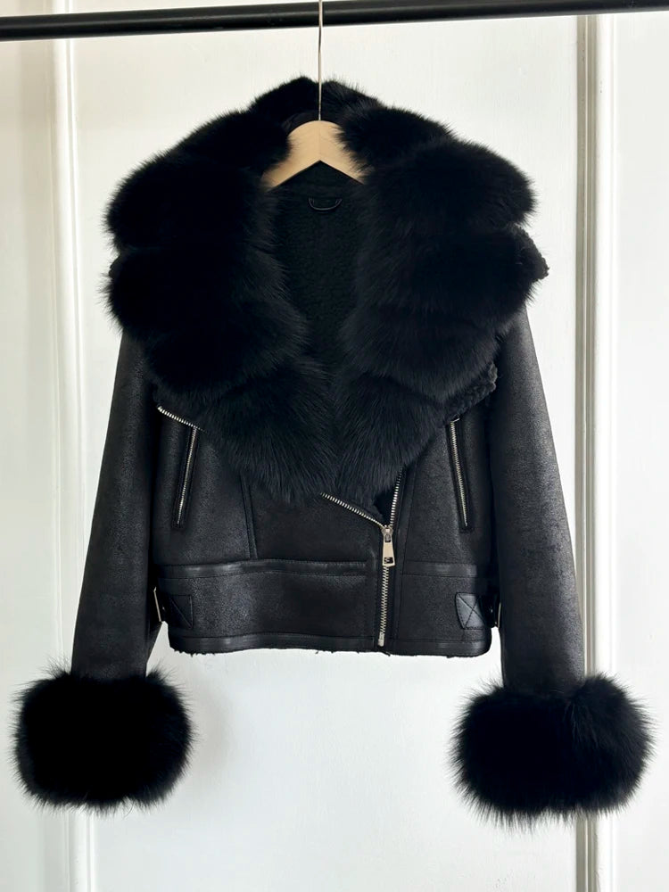 Fashion Winter Women Faux Fur Leather Jacket Coats