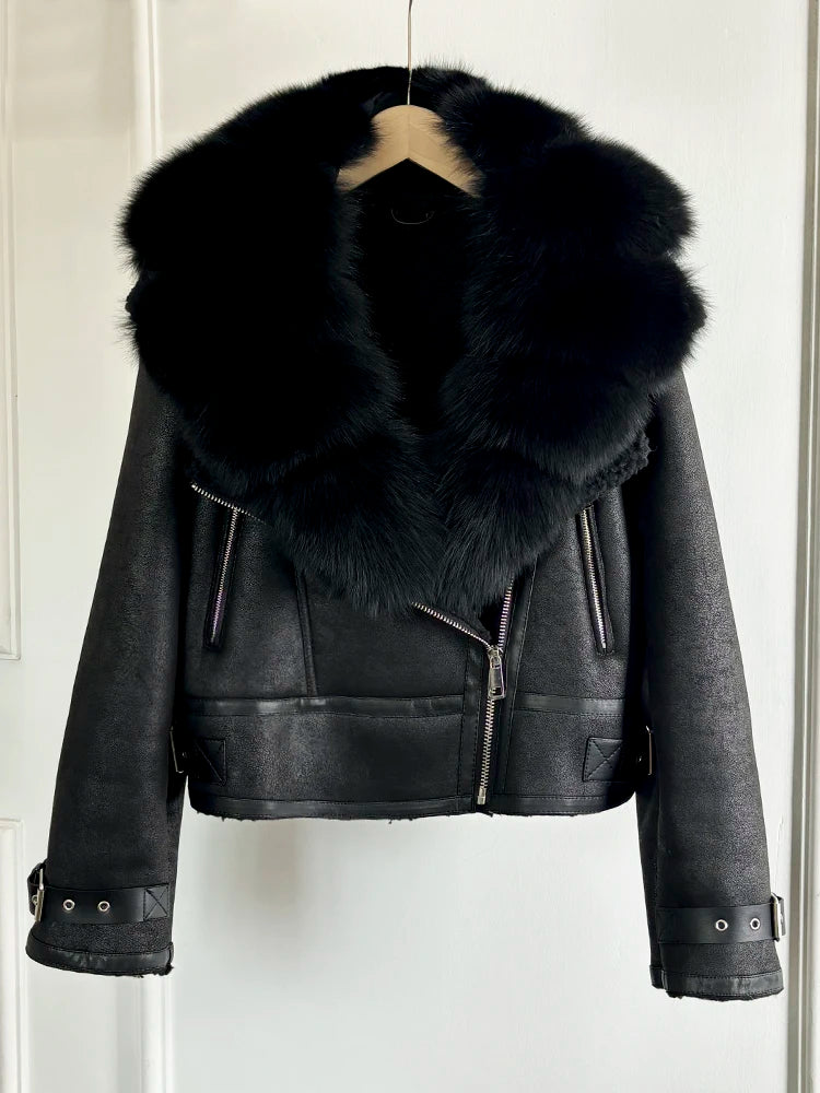 Fashion Winter Women Faux Fur Leather Jacket Coats