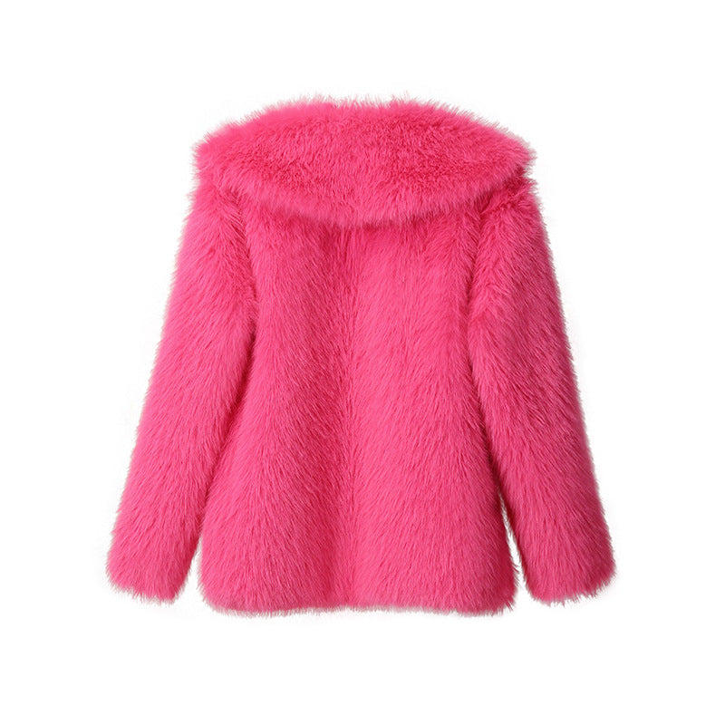 Fashion Artificial Fur Turnover Collar Jacket Coats for Women