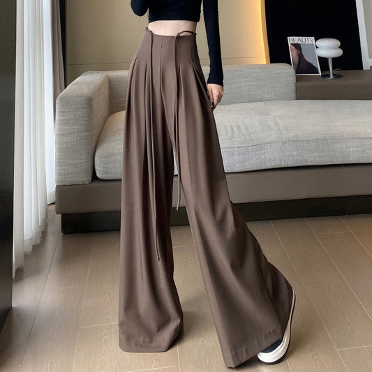 Designed High Waist Wide Legs Straight Pants