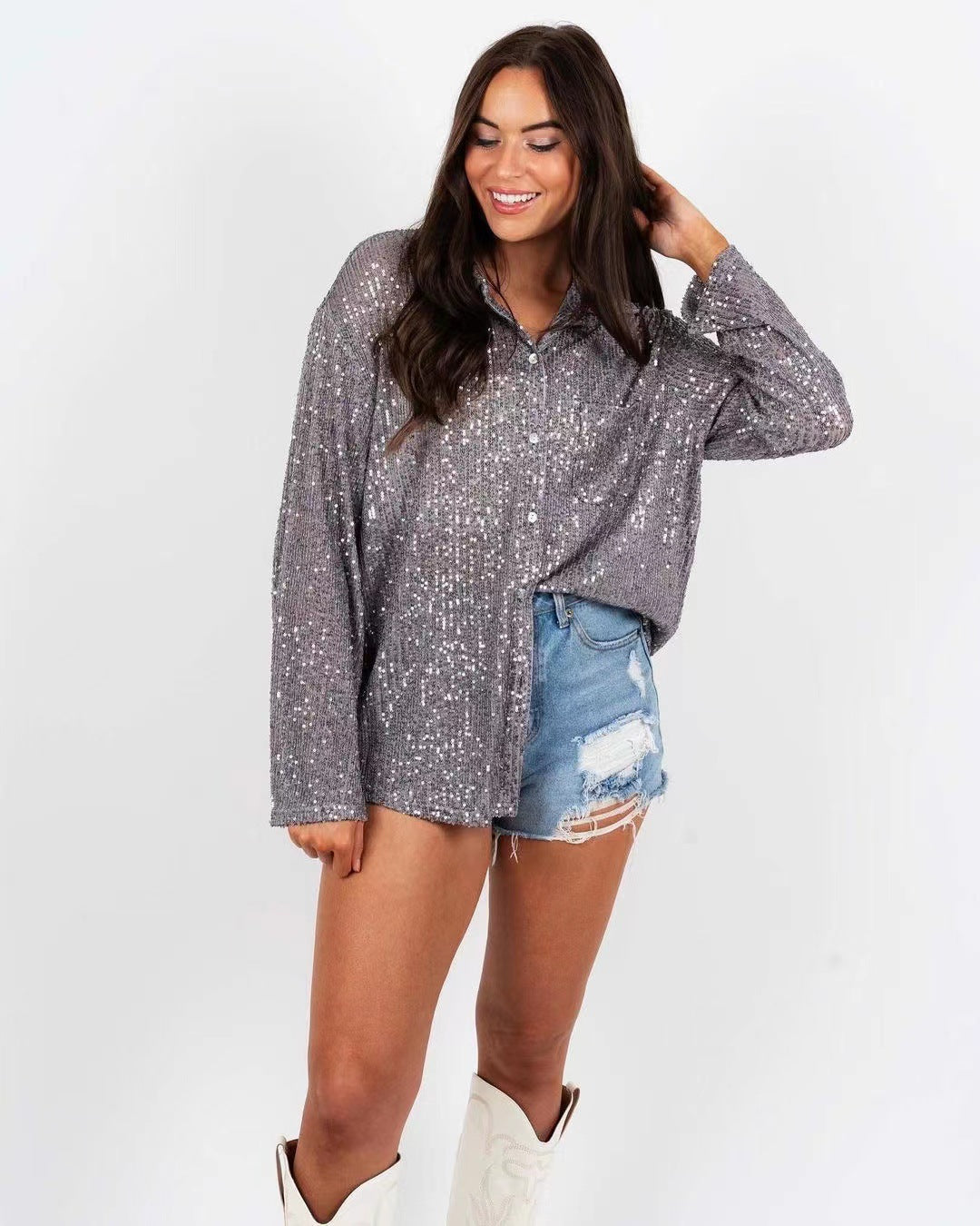 Fashion Sequined Long Sleeves Shirts